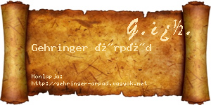 Gehringer Árpád névjegykártya